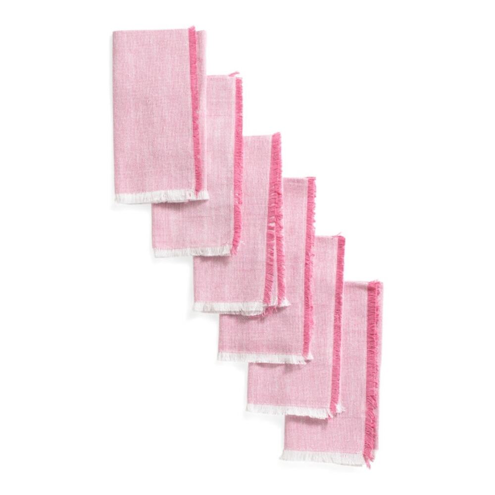 RACHEL ASHWELL The Farmhouse PINK Raw Edge 18 X 18 Cloth Napkins Set 6 NEW
